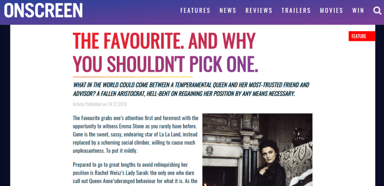 Onscreen The Favourite Preview