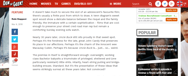 Den of Geek Remembering Uncle Buck Feature