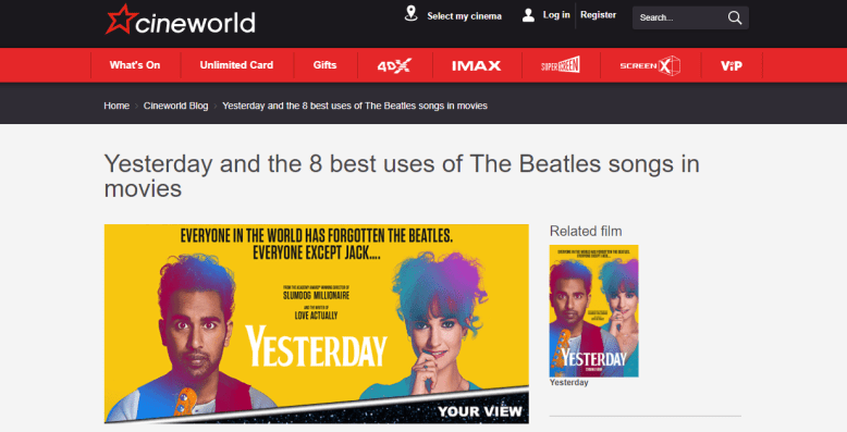 Yesterday Cineworld