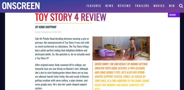 Onscreen Magazine Toy Story 4 Review Screengrab