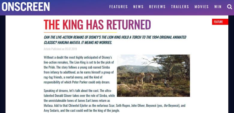 The Lion King Onscreen Magazine Screengrab