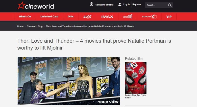 Cineworld Natalie Portman Mighty Thor Screengrab