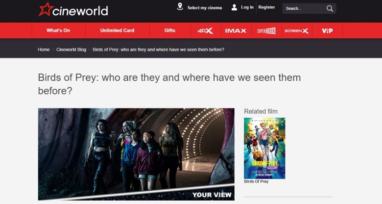 Birds of Prey Cineworld Screengrab