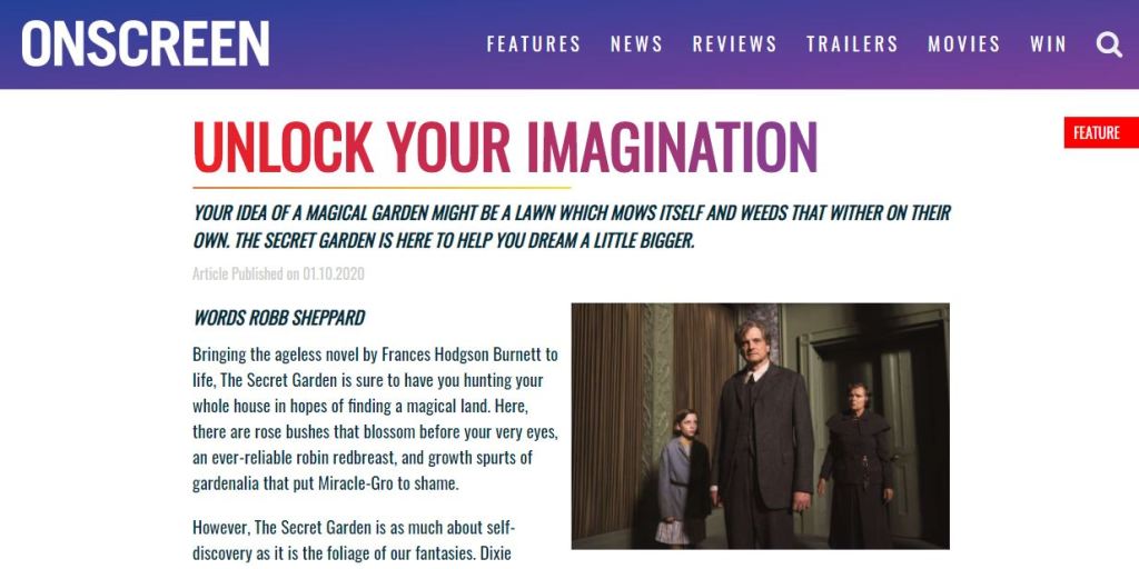 The Secret Garden Onscreen Magazine screengrab
